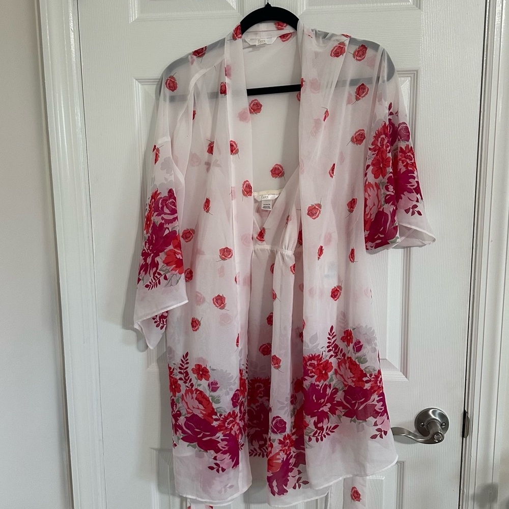 FLORA: Floral SHEER Kimono and Dress Sleepwear Set (2-Piece)